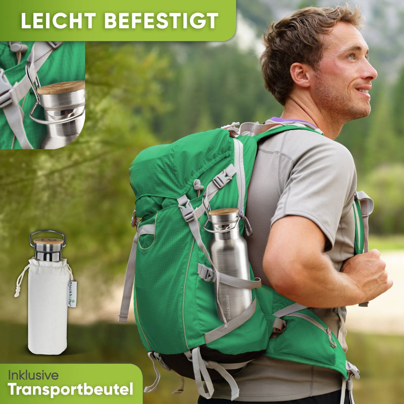 Premium Edelstahl Trinkflasche isoliert mit Silikonmantel - Blockhütte - BH0007 - DUNKELGRUEN