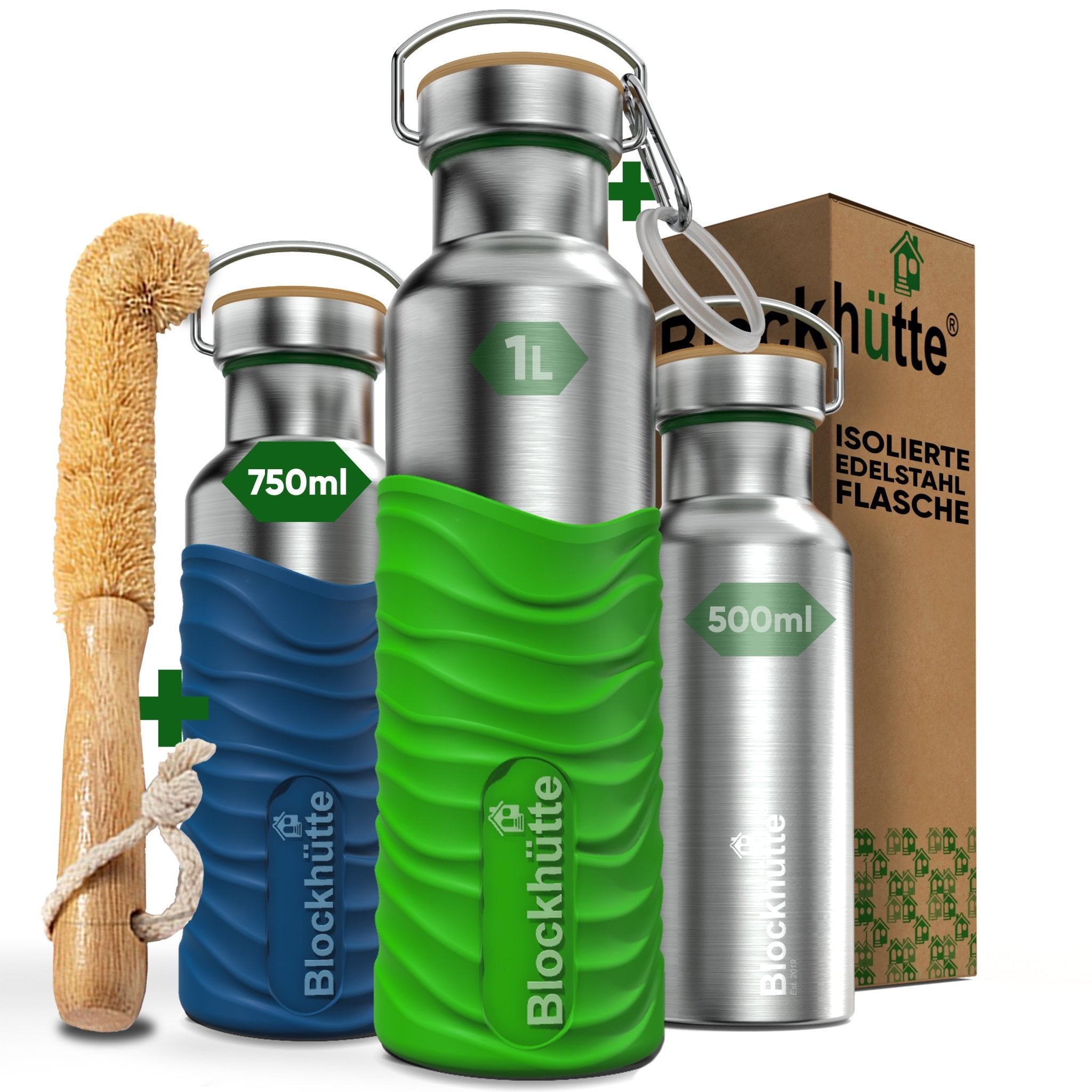 Premium Edelstahl Trinkflasche isoliert mit Silikonmantel | 750ml | Giftgrün