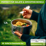 Runde Lunchbox aus Edelstahl mit Dichtung & Löffel - Blockhütte - BH0029